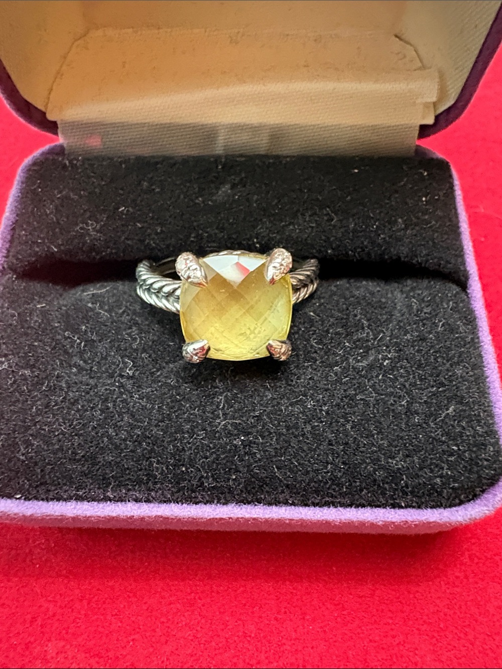 David Yurman Yellow Cushion-Cut Gemstone Cable Ring